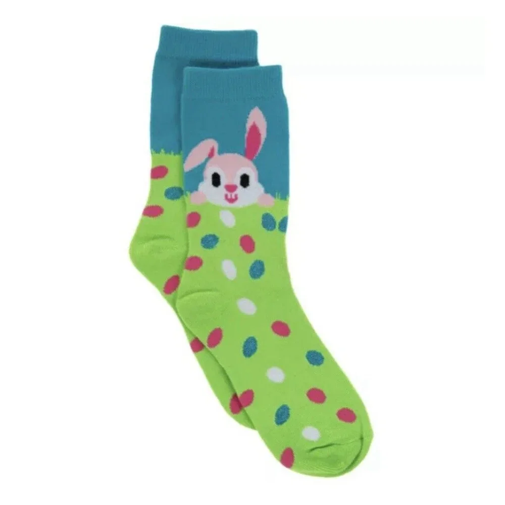 2x Novelty Humorous Spring Bunny and Easter Eggs Crew Socks